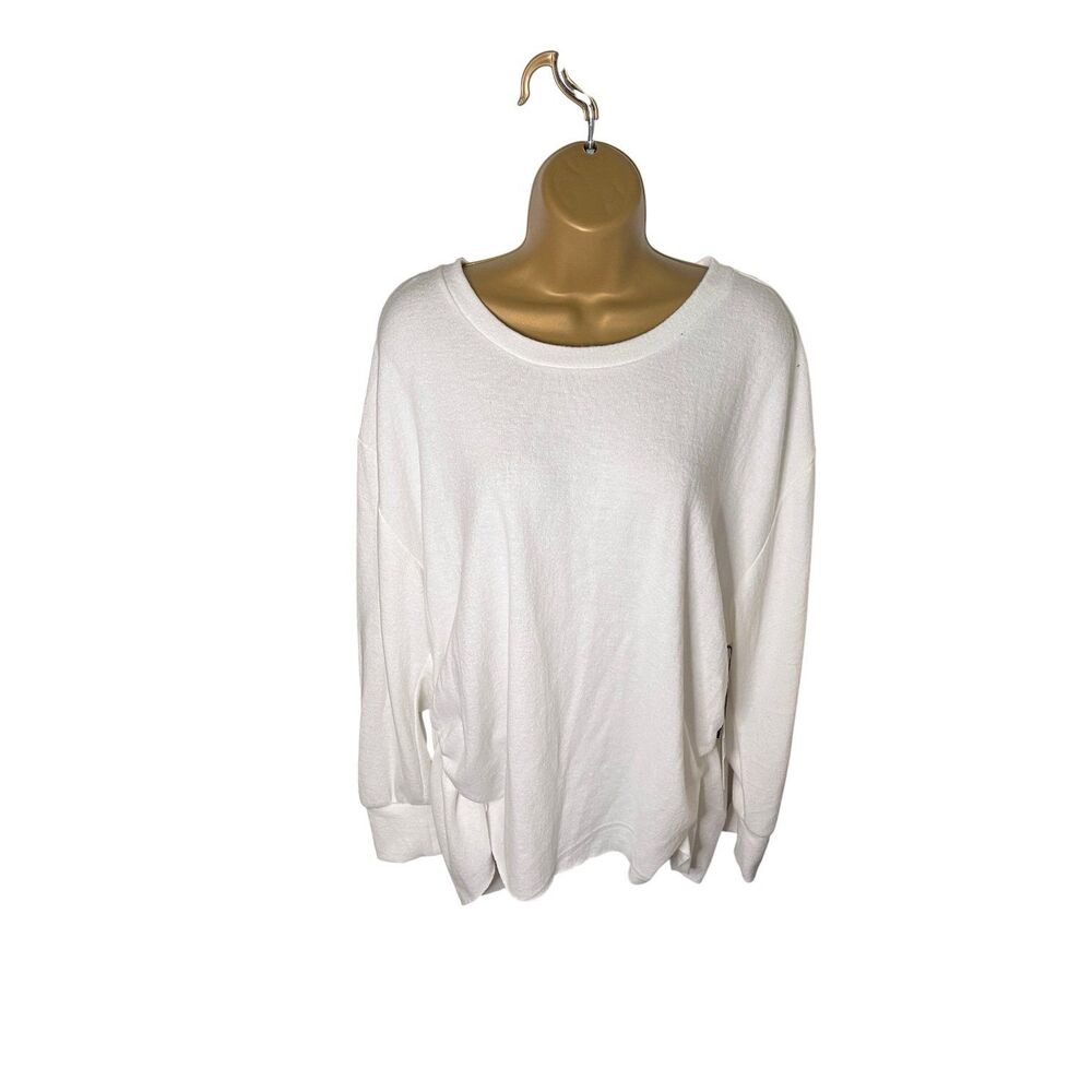 1.State Womens Cozy Tunic Sweater Top XL Soft Ecru Ruched Side Knit NWT